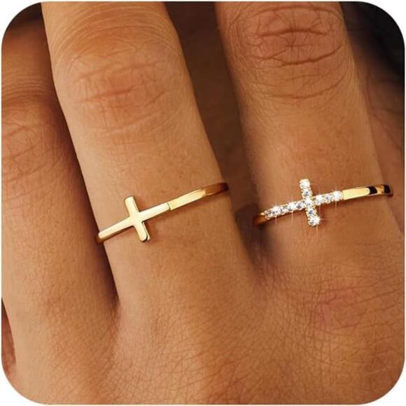 Cross Gold Rings for Women Non Tarnish, Dainty Trendy Stackable Ring Trendy - Picture 1 of 6